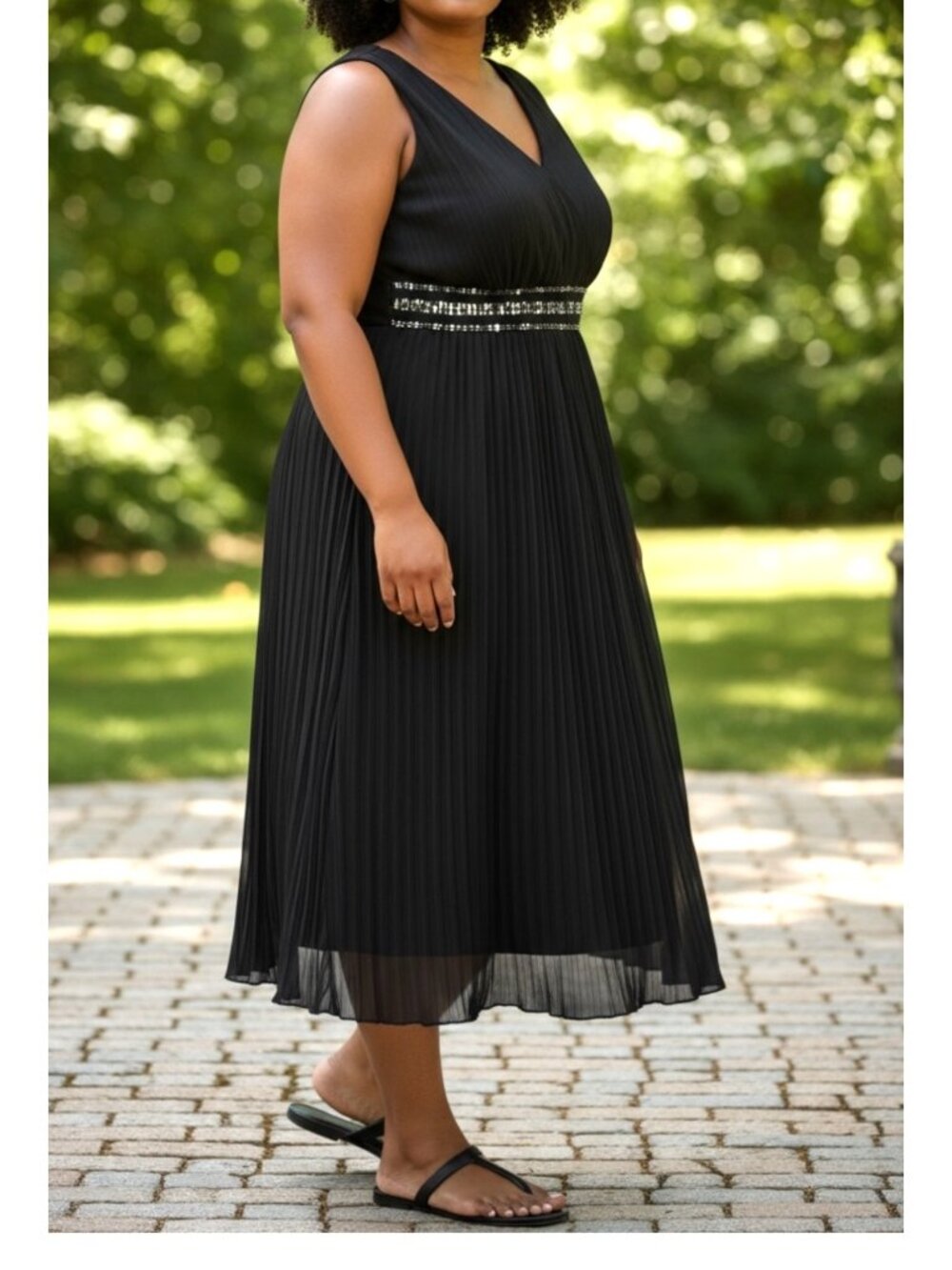 Black Sleeveless Midi Cocktail Dress Sequined Empire Waist Lane Bryant Size 20